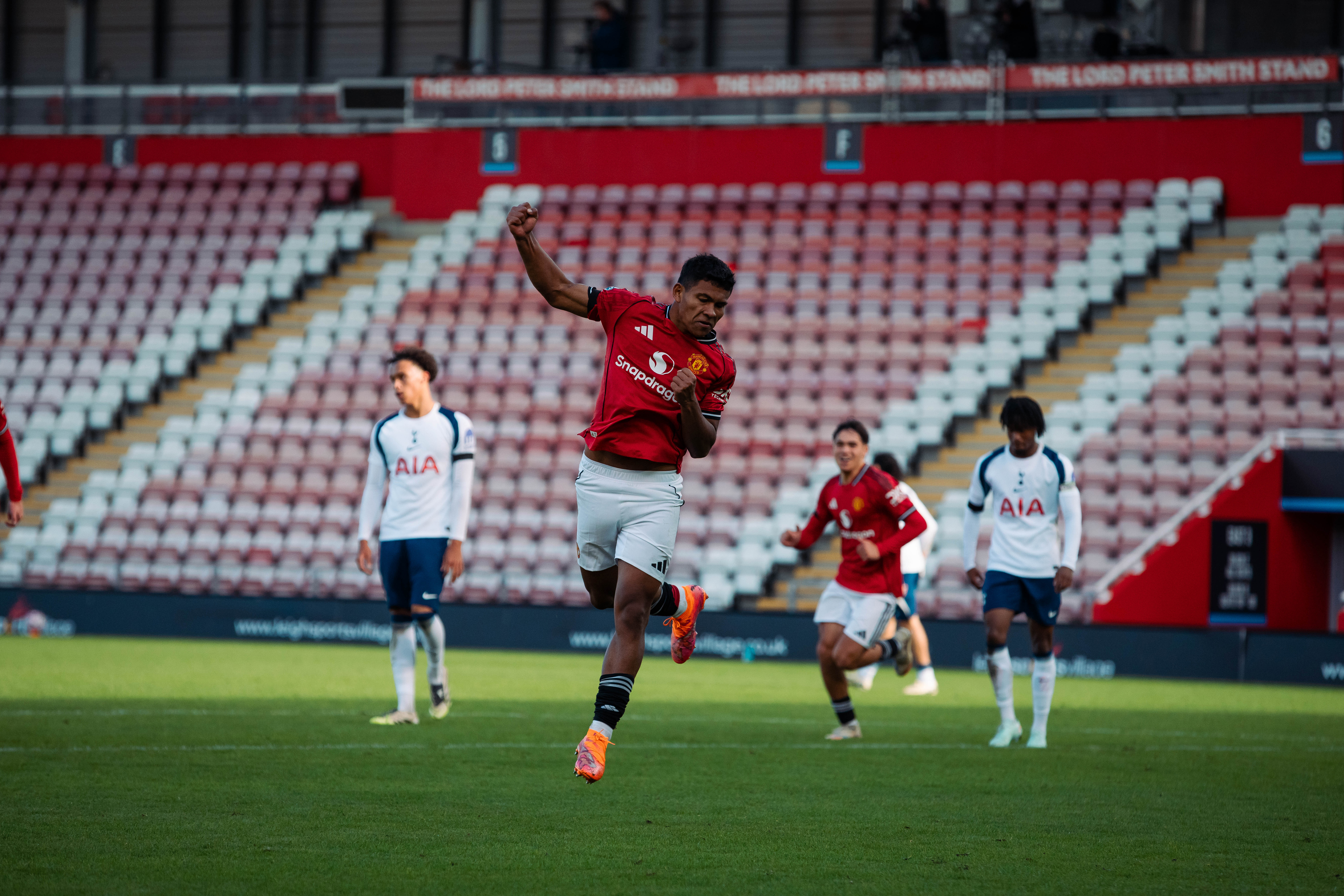 Diego Leon celebrates after scoring for Manchester United&#039;s Under-21s