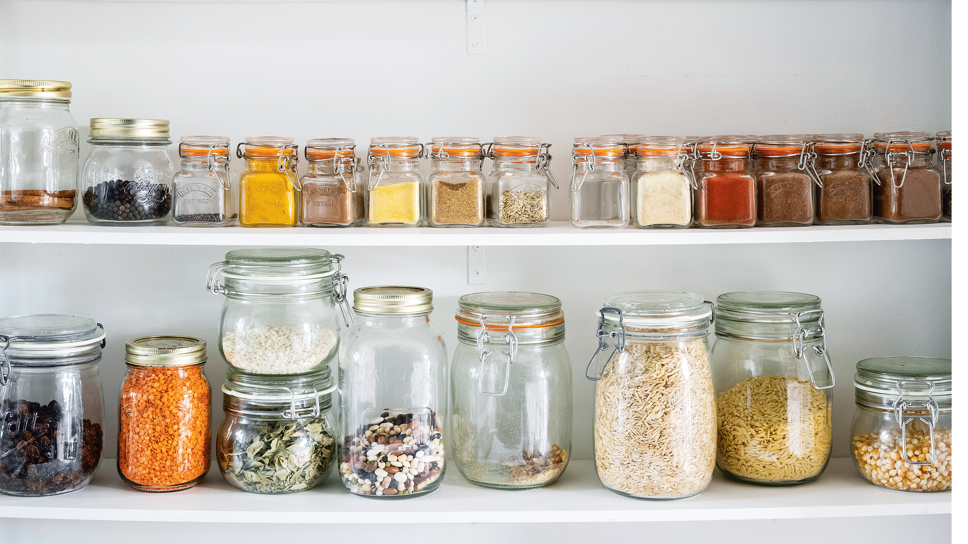 Jars on shelves in kitchen