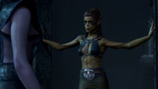Baldur's Gate 3 romance - Lae'zel looking invitingly at the player