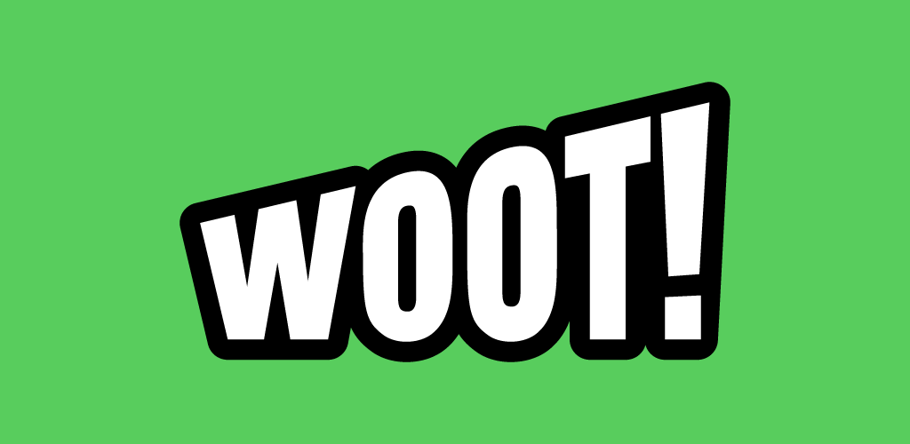 The woot logo in widescreen on a green background