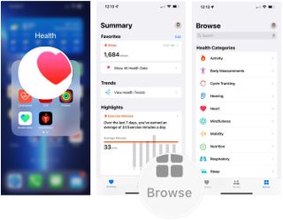 To view your health data, tap the Health app on your device's Home screen. Choose the Browse tab, then select an item to see more information.