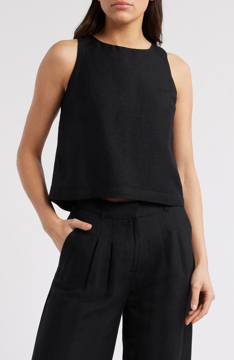 Birdie Tie Back Cutout Linen Blend Tank