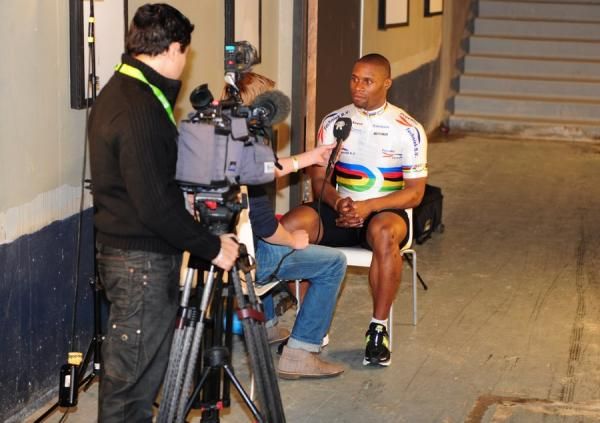 Gregory Bauge does his bit for Dutch TV.