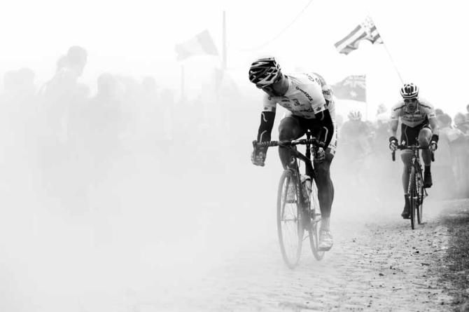 Svein Tuft looks back into the nothing en route to Roubaix