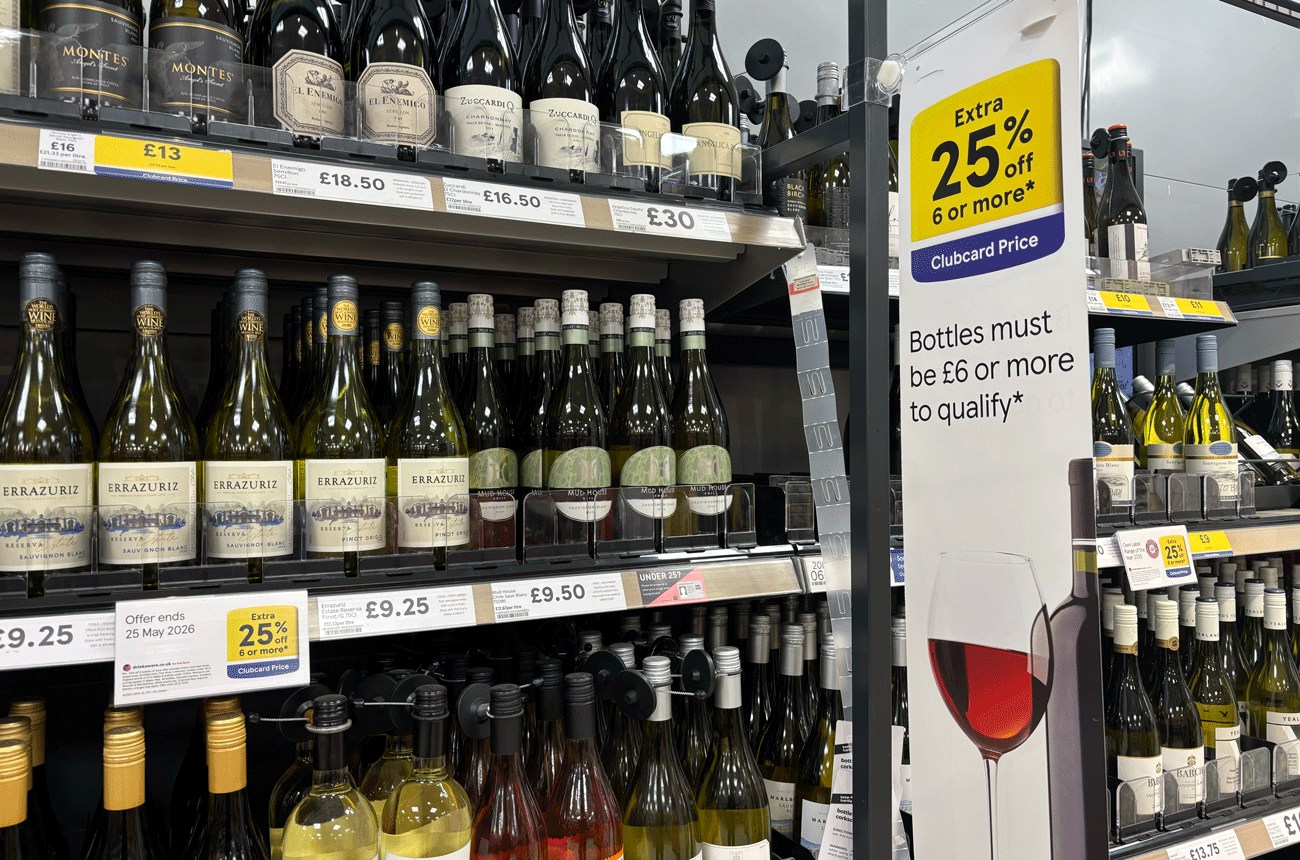 Tesco wine aisles during 25% off promotion