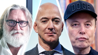 A composite image of Gabe Newell, Jeff Bezos, and Elon Musk.