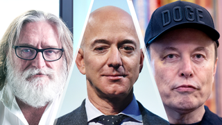 A composite image of Gabe Newell, Jeff Bezos, and Elon Musk.