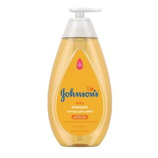 A yellow bottle of Johnson's baby shampoo with white cap