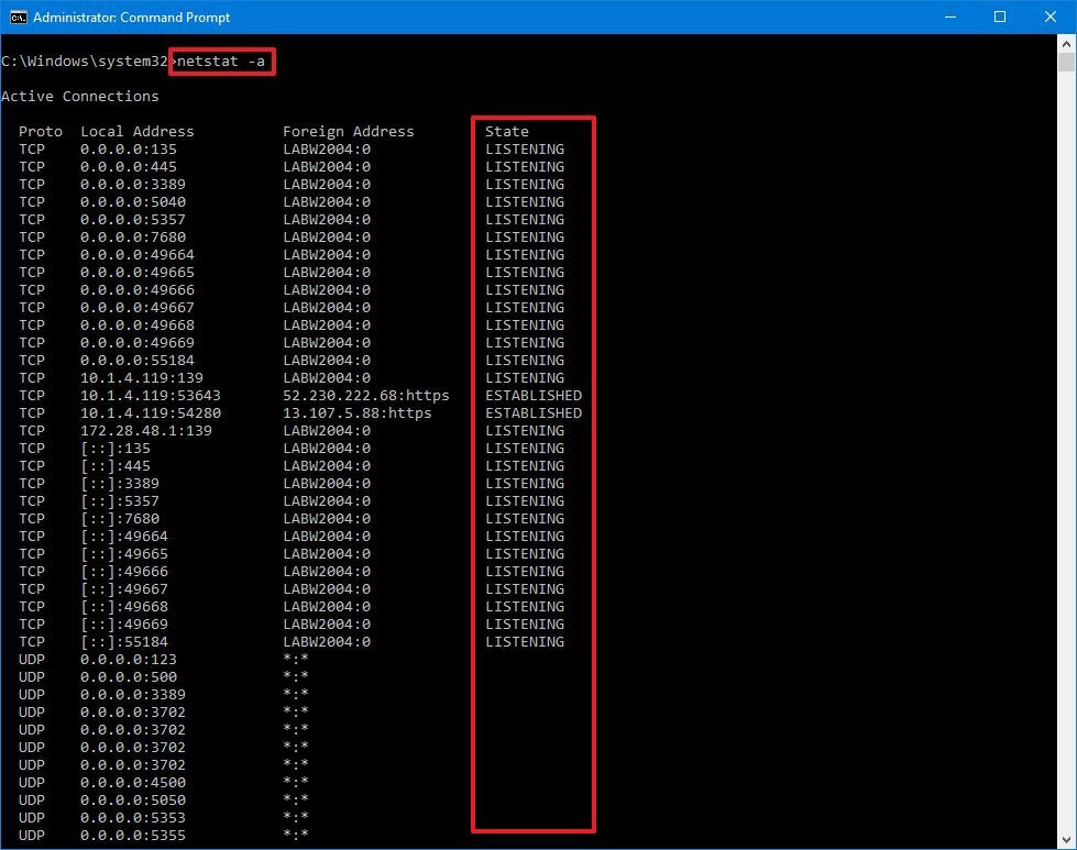 Netstat -a command