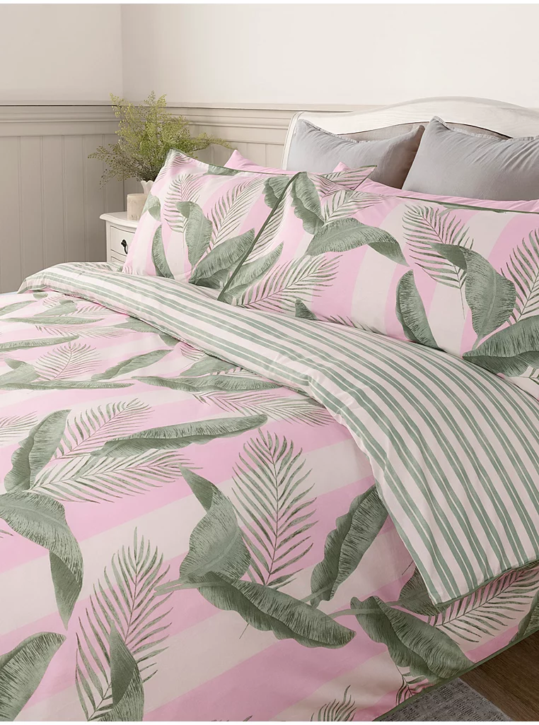 George Home, Stacey Solomon Pink &amp;amp; Green Palm Stripe Cotton Duvet Set