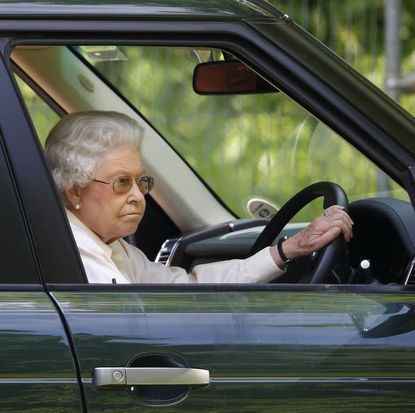 Queen Elizabeth driving her car