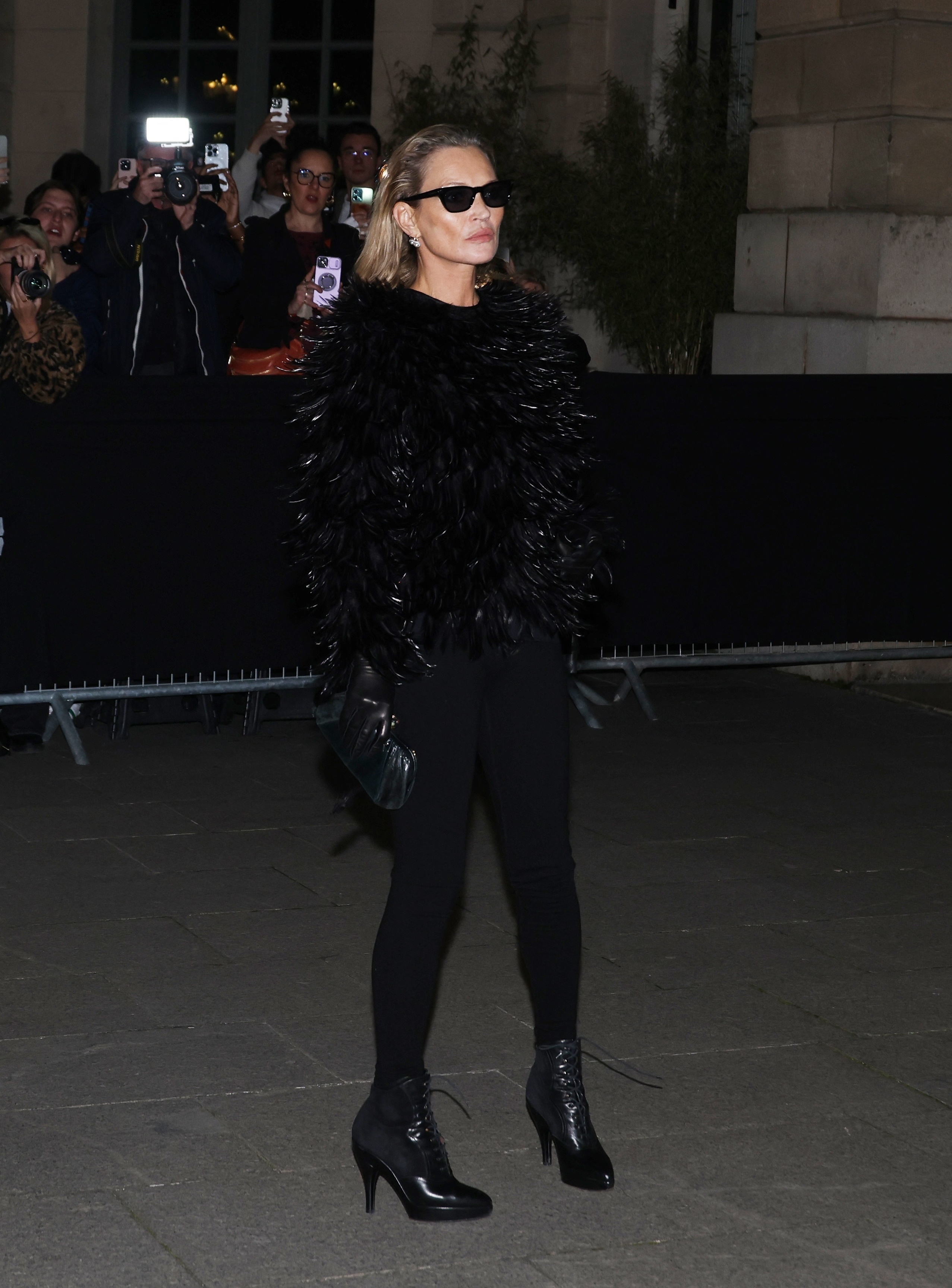 Kate Moss seen outside of the fall/winter 2025 Tom Ford womenswear show presented by Haider Ackermann.