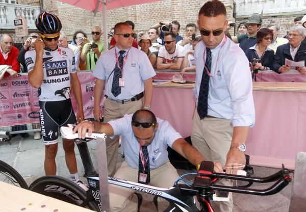 The UCI were out in force checking bikes at the start
