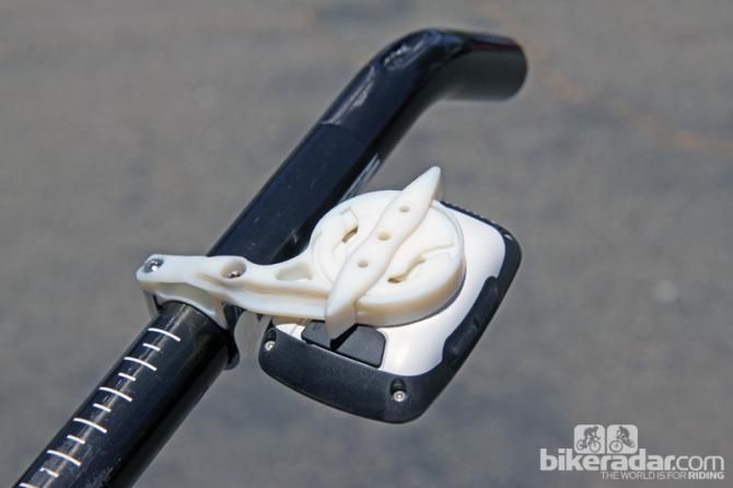 Most of the prototype TT-specific AceCo K-Edge Garmin mount is made via 3D printing but the production piece will use a mix of machined aluminum and injection molded plastic.