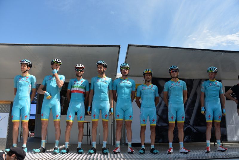 The Astana team on stage