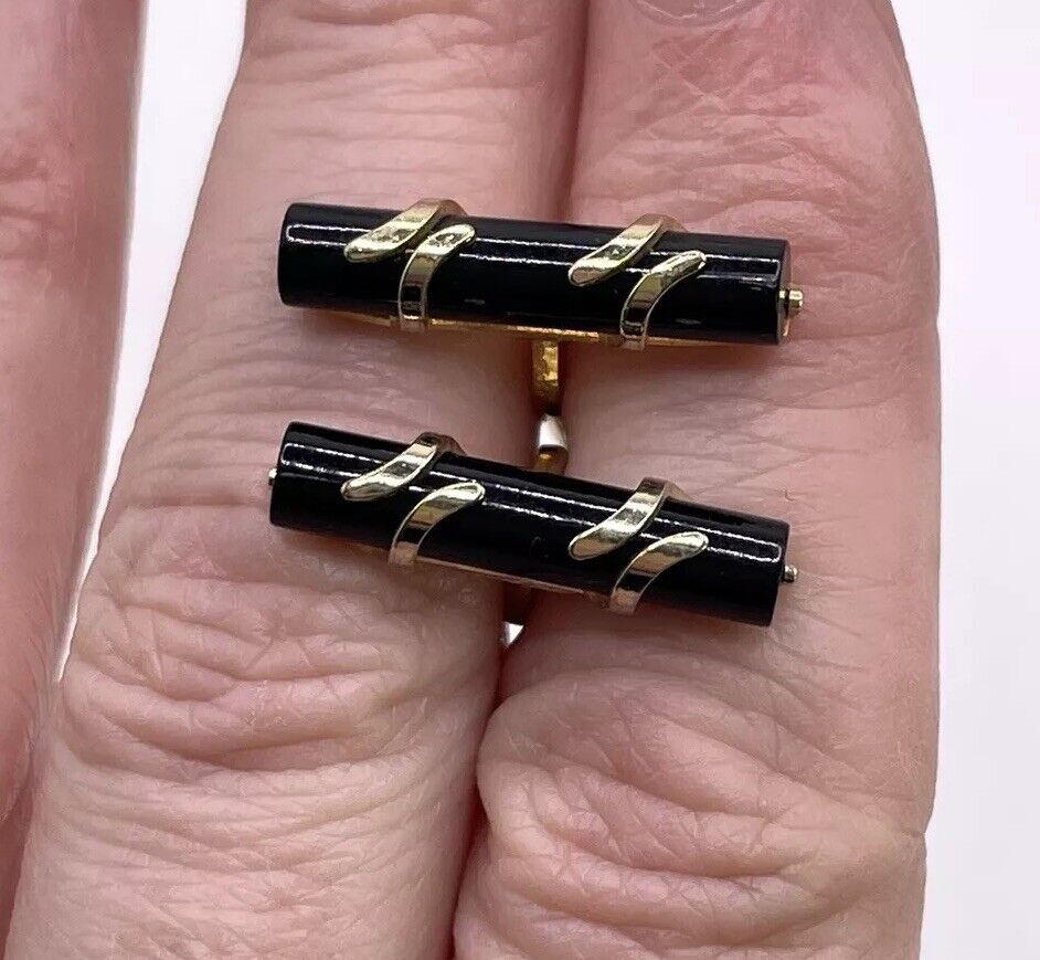 Vintage Emmons Cufflinks - Black Onyx & Goldtone. Mid Century