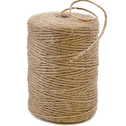 656 Feet 3ply Jute Twine String, 2mm Natural Brown Thick Twine Rope for Crafts, Gardening, Tomato, Climbing Plant, Tie Floristry, Gift Wrapping Packing, Christmas, Wedding Decor