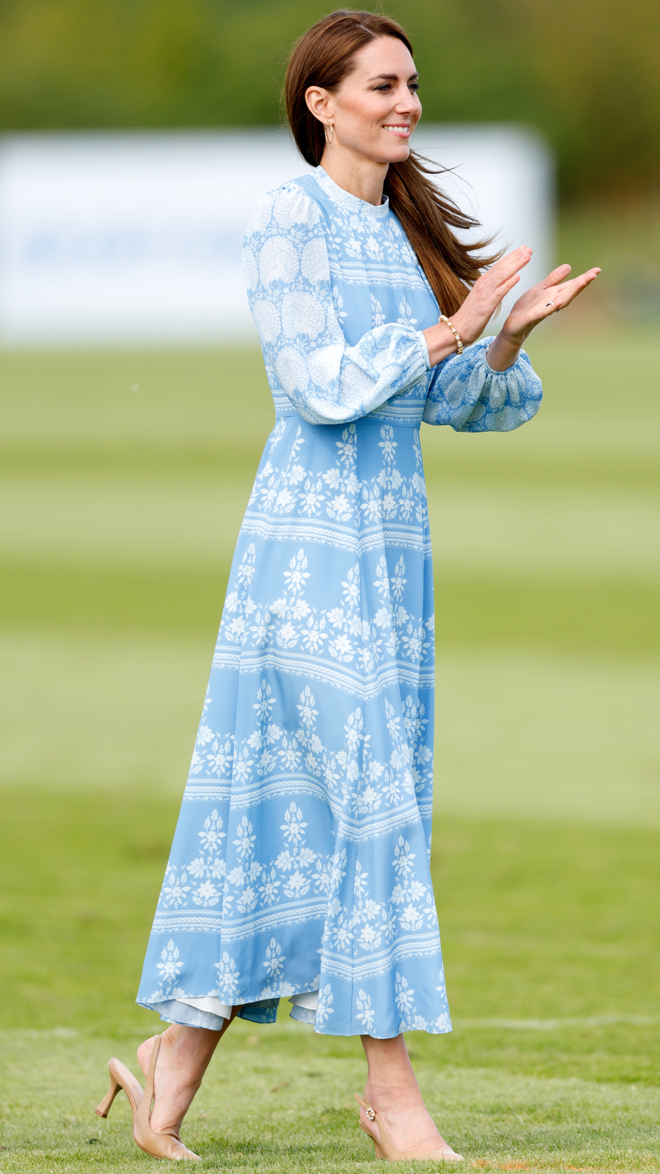 Catherine, Princess of Wales claps as she attends the Out-Sourcing Inc. Royal Charity Polo Cup 2023