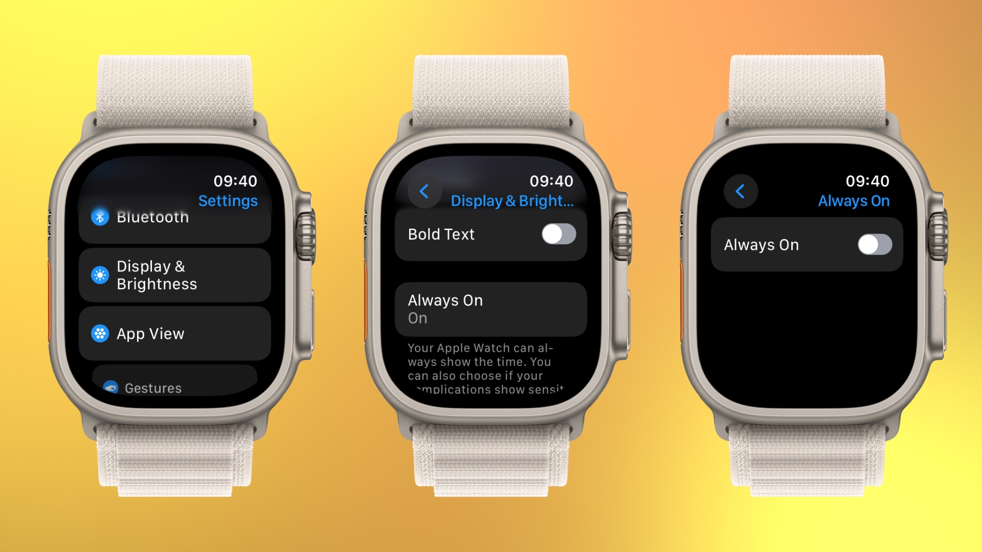 Настройки Apple Watch Ultra 2 «Всегда включен»