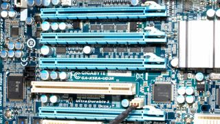  PCIe 2.0 slots in an X58 motherboard from late 2008. So much lovely blue!