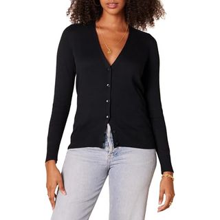 Leichter Damen-Cardigan mit V-Ausschnitt von Amazon Essentials (erhältlich in Übergröße), Schwarz, X-Large