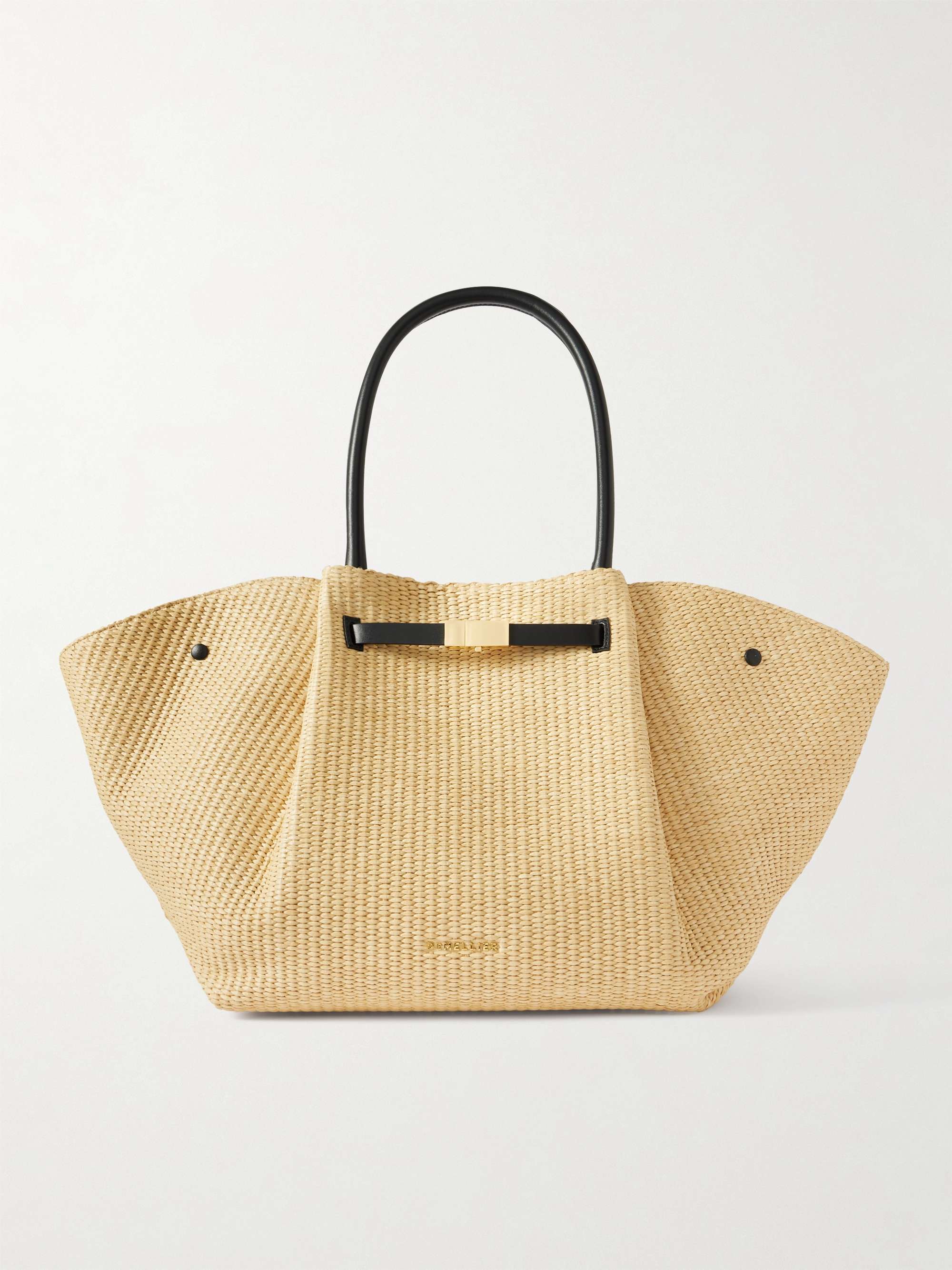 New York Leather-Trimmed Raffia Tote