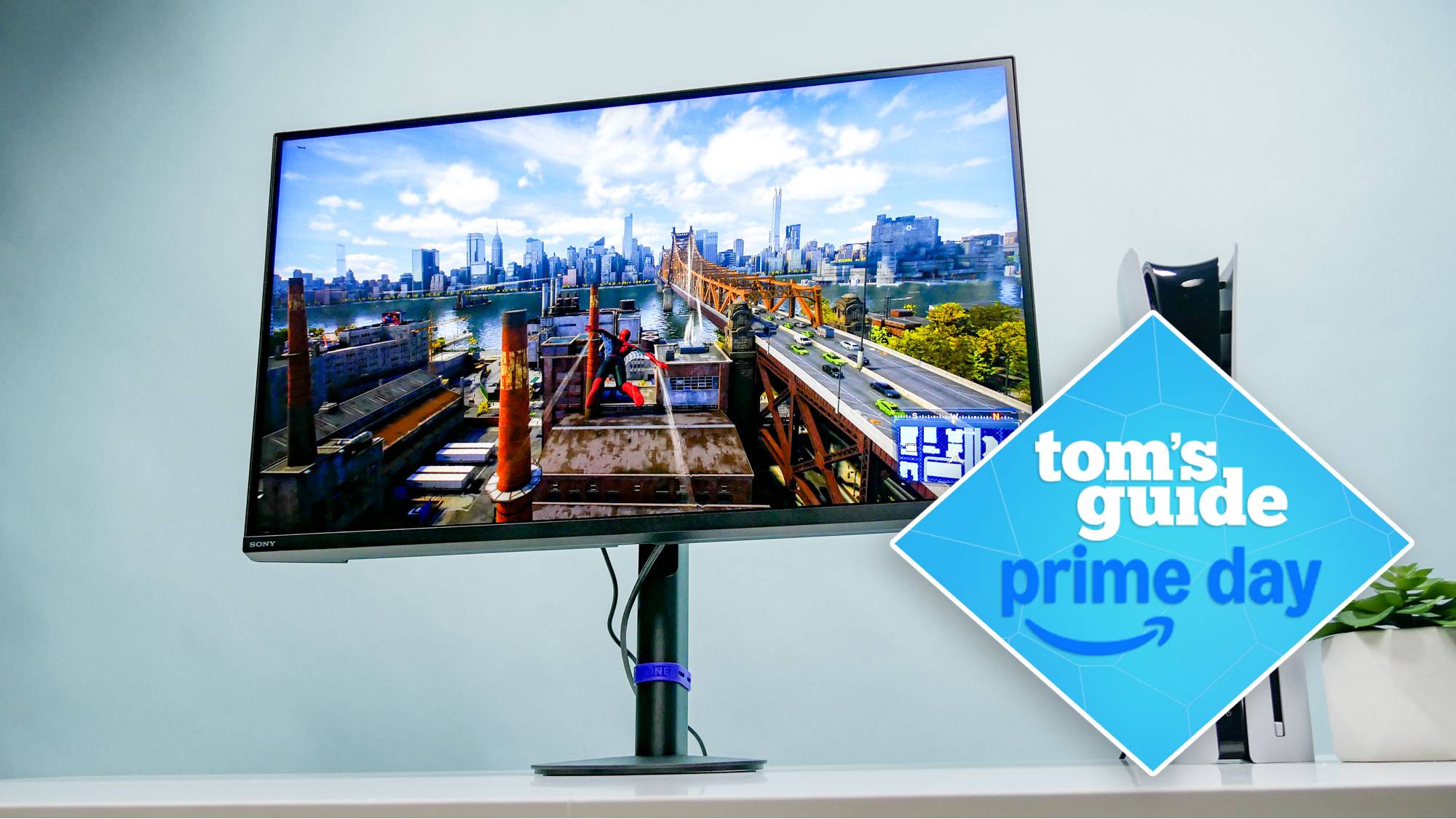 Sony Inzone M9 II on table with Tom's Guide Prime Day badge