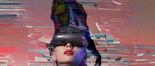 A woman in a VR headset is watched by another from the metaverse.