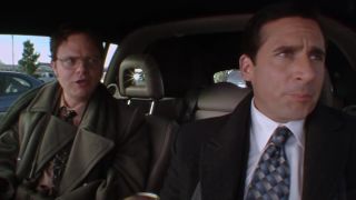 Dwight (Rainn Wilson) and Michael (Steve Carell) stake out a rival paper company in their car
