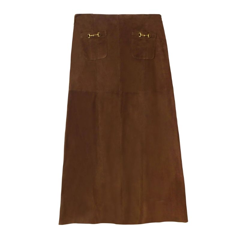 Cat Deeley&#039;s RIXO brown suede midi skirt