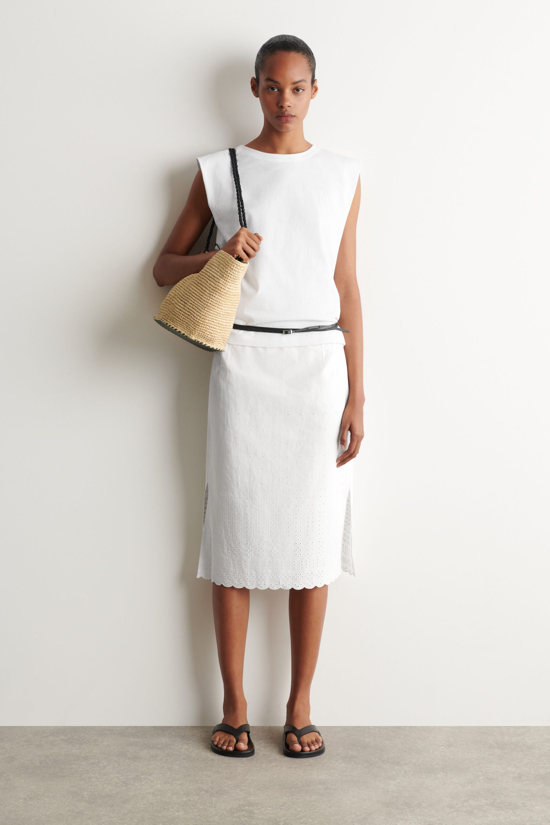 Broderie Anglaise Cotton-Linen Skirt