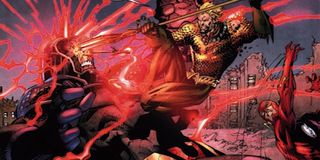 Aquaman uses the Trident of Neptun to take down Darkseid
