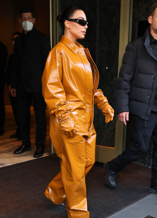 Kim Kardashian is seen during the Milan Fashion Week Fall/Winter 2022/2023 on February 23, 2022 in Milan, Italy