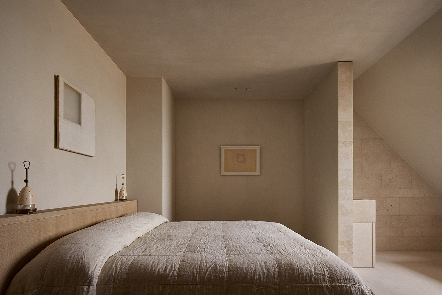 views of neutral colours and minimalist interior in belgian penthouse
