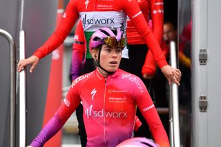 LIEGE BELGIUM APRIL 24 Demi Vollering of Netherlands and Team SD Worx during the team presentation prior to the 6th Liege Bastogne Liege 2022 Femmes a 1421km one day race from Bastogne to Lige LBL LBLwomen UCIWWT on April 24 2022 in Liege Belgium Photo by Luc ClaessenGetty Images