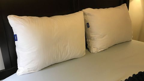 Two Casper Down Pillows against a bedstead