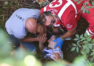 Remco Evenepoel (Deceuninck-Quickstep) Crashed during the descent of the Sormano in Il Lombardia