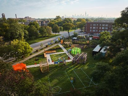 chicago sukkah design festival aerial shot