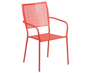 Flash Furniture Commercial Grade Coral Indoor-Outdoor Steel Patio Arm Chair with Square Back in Coral