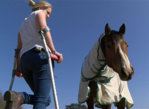 Filming with BBC Spotlight (see below). Milly looking at the camera!