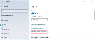 Windows 10 manage known network option
