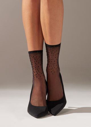 Calzedonia, Sheer Short Socks With Rhinestones