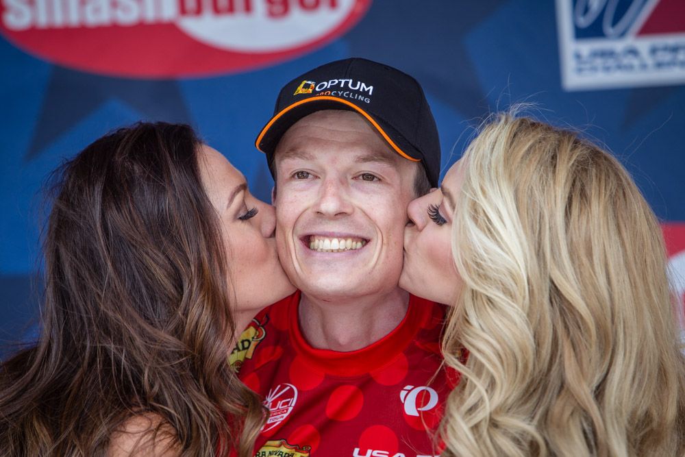 Will Routley (Optum) happy to be in the KOM jersey.