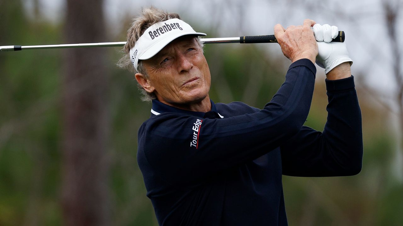 Bernhard Langer takes a shot at the 2023 PNC Championship 