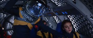 Nightcrawler (Kodi Smit-McPhee) and Jean Grey (Sophie Turner) prepare are set for their space rescue mission in "X-Men: Dark Phoenix."