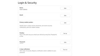 Amazon Login & Security menu