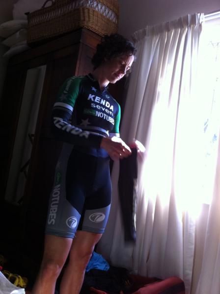 Mary getting ready to race the World Cup in Pietermaritzburg