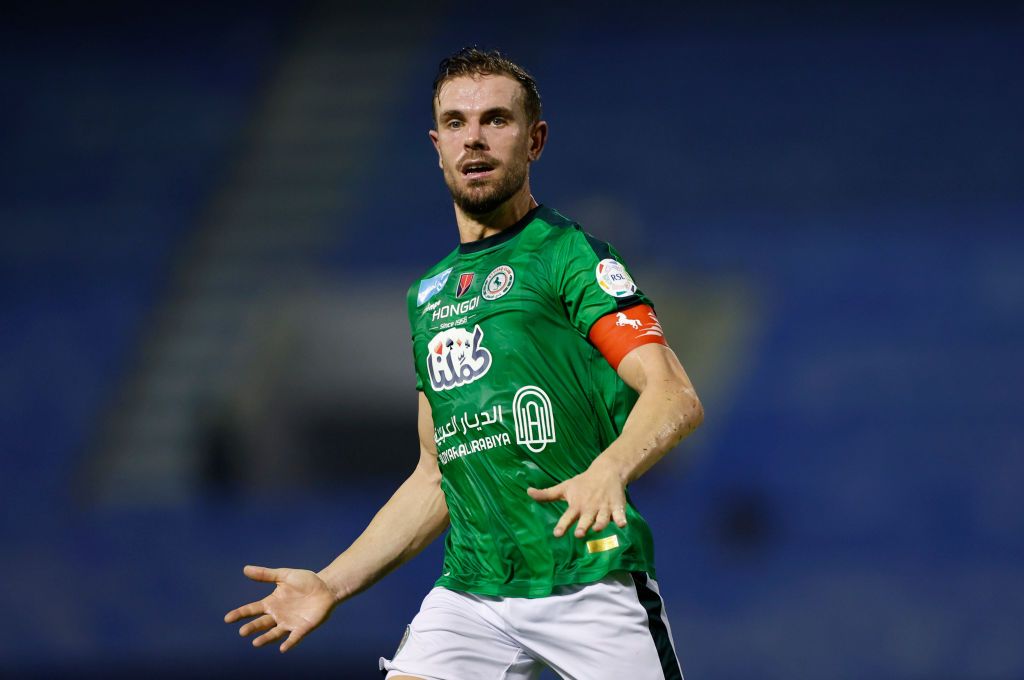 Jordan Henderson of Al-Ettifaq reacts during the Saudi Pro League match between Al-Ettifaq and Damak at Prince Mohamed bin Fahd Stadium on September 02, 2023 in Ad Dammam, Saudi Arabia. (Photo by Francois Nel/Getty Images)