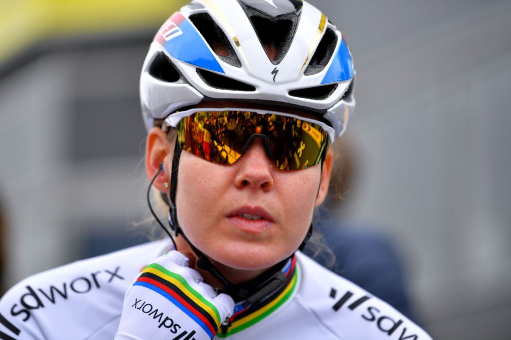 OUDENAARDE BELGIUM APRIL 04 Start Anna Van Der Breggen of Netherlands and Team SD Worx during the 18th Ronde van Vlaanderen Tour of Flanders 2021 Womens Elite a 1524km race frim Oudenaarde to Oudenaarde RVV21 rondevanvlaanderen tourofflanders UCIWWT on April 04 2021 in Oudenaarde Belgium Photo by Luc ClaessenGetty Images