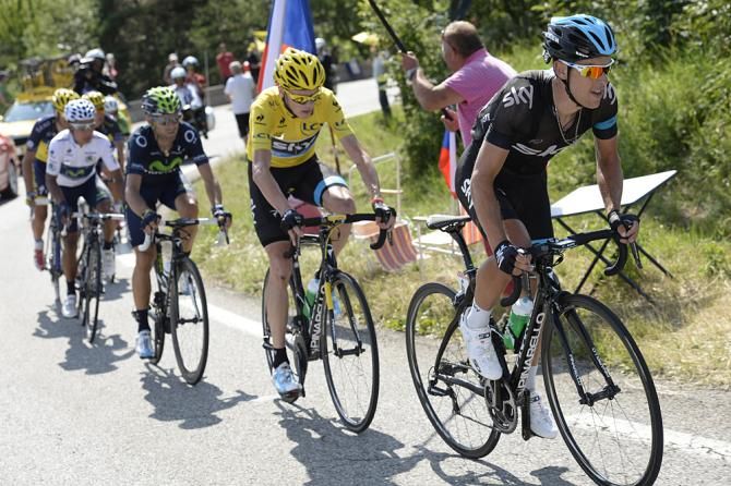 Richie Porte (Sky) takes up control of the pace on stage 16